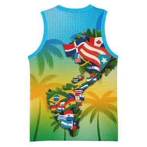 Caribbean-American Heritage Month Basketball Jersey Colorful Caribbean & Latin American Flag Map