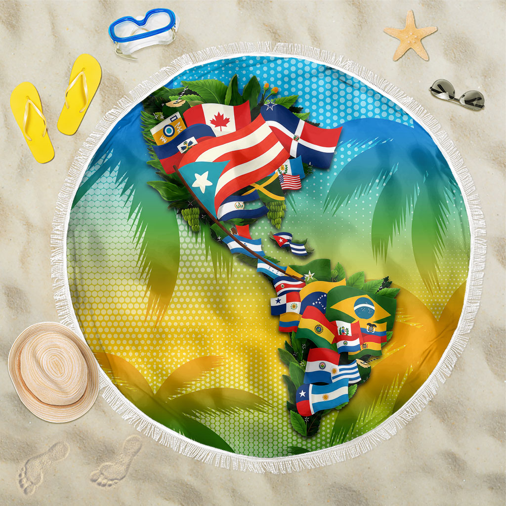 Caribbean-American Heritage Month Beach Blanket Colorful Caribbean & Latin American Flag Map