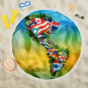 Caribbean-American Heritage Month Beach Blanket Colorful Caribbean & Latin American Flag Map