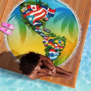 Caribbean-American Heritage Month Beach Blanket Colorful Caribbean & Latin American Flag Map