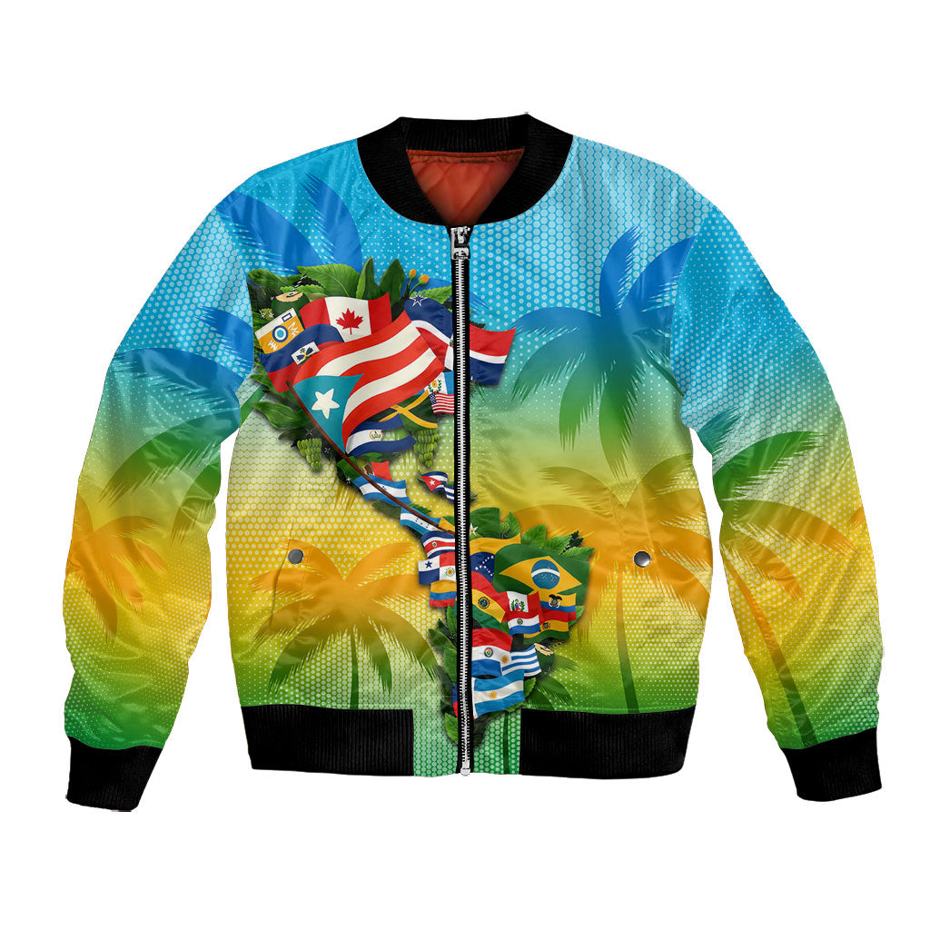 Caribbean-American Heritage Month Bomber Jacket Colorful Caribbean & Latin American Flag Map