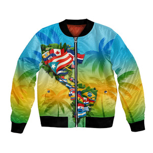 Caribbean-American Heritage Month Bomber Jacket Colorful Caribbean & Latin American Flag Map