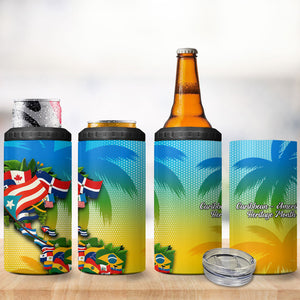 Caribbean-American Heritage Month 4 in 1 Can Cooler Tumbler Colorful Caribbean & Latin American Flag Map