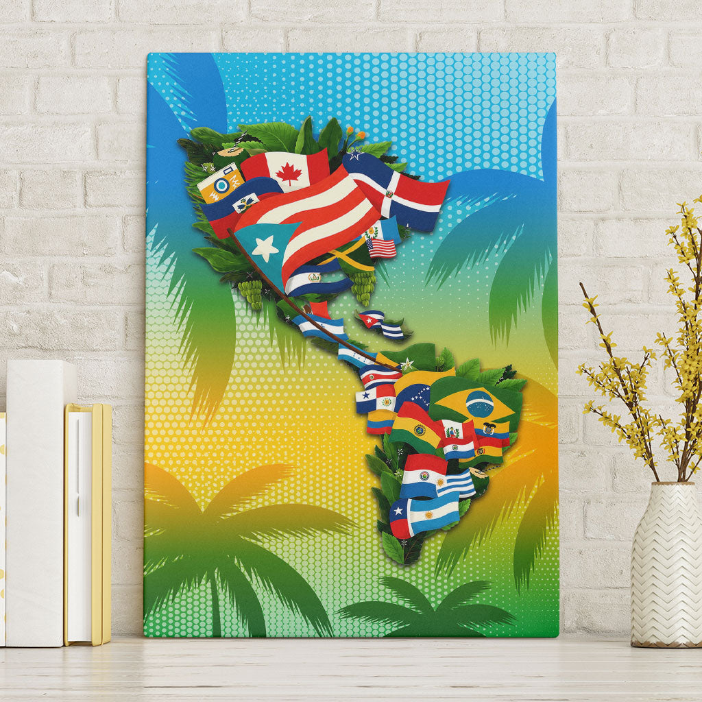Caribbean-American Heritage Month Canvas Wall Art Colorful Caribbean & Latin American Flag Map