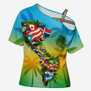Caribbean-American Heritage Month Cross Shoulder Shirt Colorful Caribbean & Latin American Flag Map