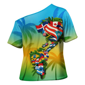 Caribbean-American Heritage Month Cross Shoulder Shirt Colorful Caribbean & Latin American Flag Map