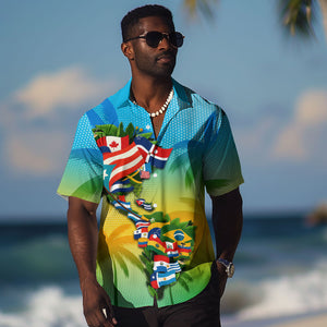 Caribbean-American Heritage Month Hawaiian Shirt Colorful Caribbean & Latin American Flag Map