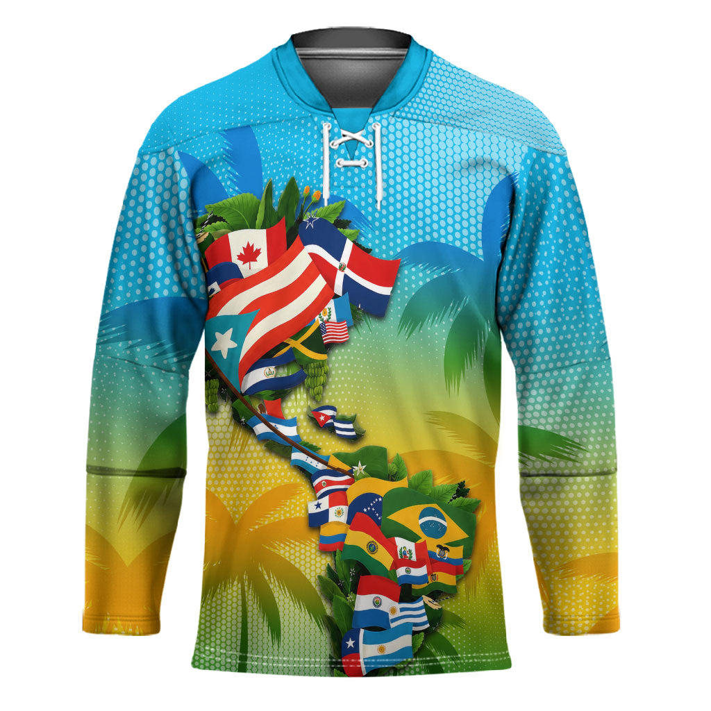 Caribbean-American Heritage Month Hockey Jersey Colorful Caribbean & Latin American Flag Map
