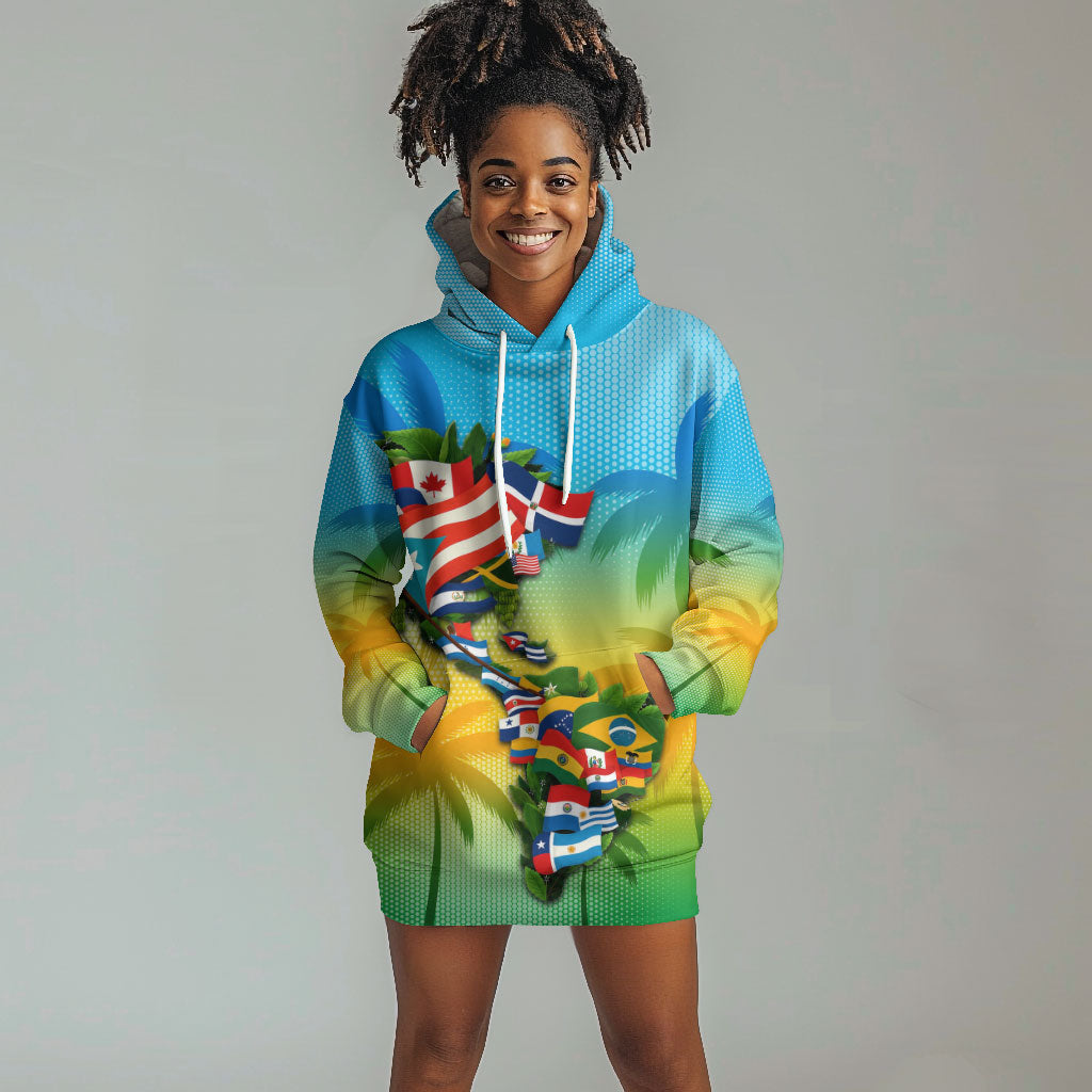 Caribbean-American Heritage Month Hoodie Dress Colorful Caribbean & Latin American Flag Map