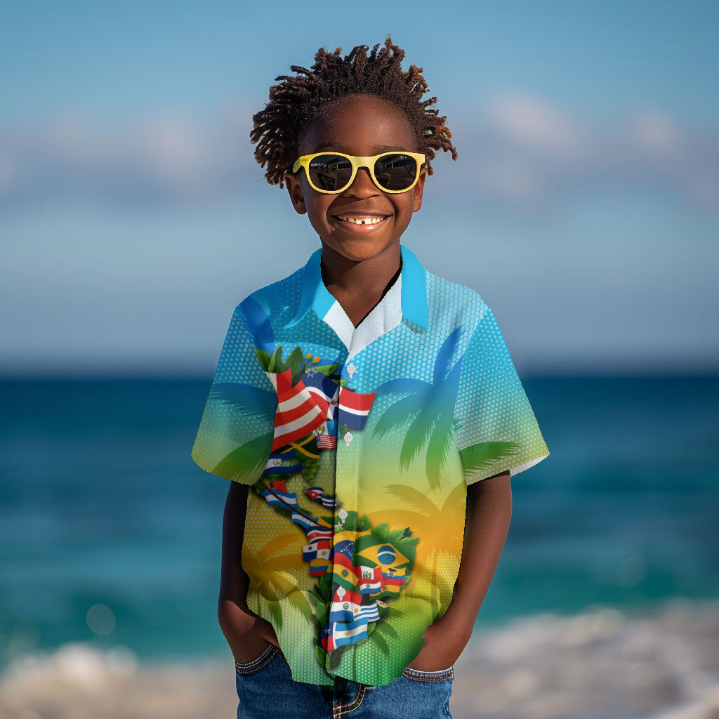 Caribbean-American Heritage Month Kid Hawaiian Shirt Colorful Caribbean & Latin American Flag Map