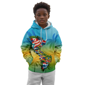 Caribbean-American Heritage Month Kid Hoodie Colorful Caribbean & Latin American Flag Map