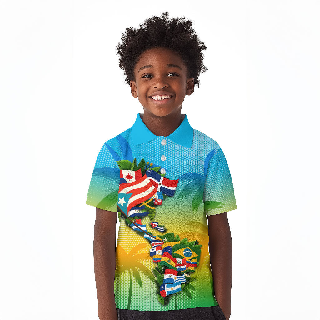 Caribbean-American Heritage Month Kid Polo Shirt Colorful Caribbean & Latin American Flag Map