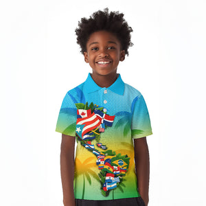 Caribbean-American Heritage Month Kid Polo Shirt Colorful Caribbean & Latin American Flag Map