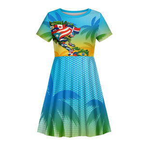Caribbean-American Heritage Month Kid Short Sleeve Dress Colorful Caribbean & Latin American Flag Map