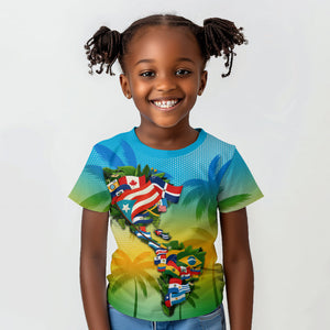 Caribbean-American Heritage Month Kid T shirt Colorful Caribbean & Latin American Flag Map