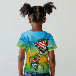 Caribbean-American Heritage Month Kid T shirt Colorful Caribbean & Latin American Flag Map