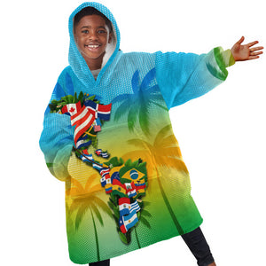 Caribbean-American Heritage Month Kid Wearable Blanket Hoodie Colorful Caribbean & Latin American Flag Map
