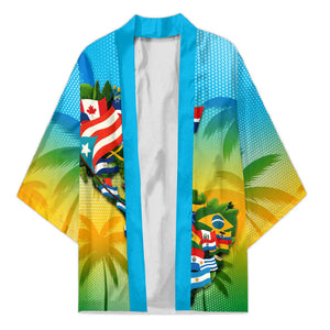 Caribbean-American Heritage Month Kimono Colorful Caribbean & Latin American Flag Map