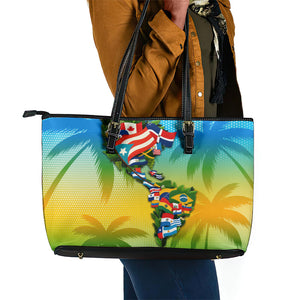 Caribbean-American Heritage Month Leather Tote Bag Colorful Caribbean & Latin American Flag Map