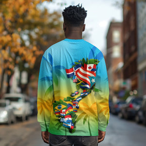 Caribbean-American Heritage Month Long Sleeve Shirt Colorful Caribbean & Latin American Flag Map