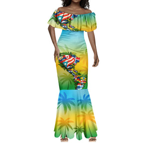 Caribbean-American Heritage Month Mermaid Dress Colorful Caribbean & Latin American Flag Map