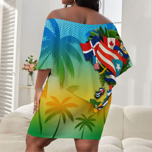 Caribbean-American Heritage Month Off Shoulder Short Dress Colorful Caribbean & Latin American Flag Map