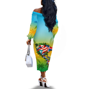 Caribbean-American Heritage Month Off The Shoulder Long Sleeve Dress Colorful Caribbean & Latin American Flag Map