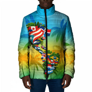 Caribbean-American Heritage Month Padded Jacket Colorful Caribbean & Latin American Flag Map