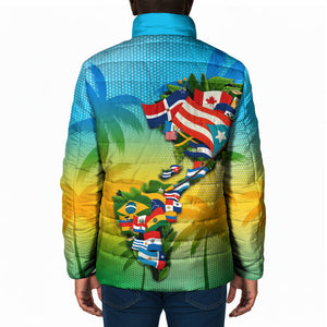 Caribbean-American Heritage Month Padded Jacket Colorful Caribbean & Latin American Flag Map
