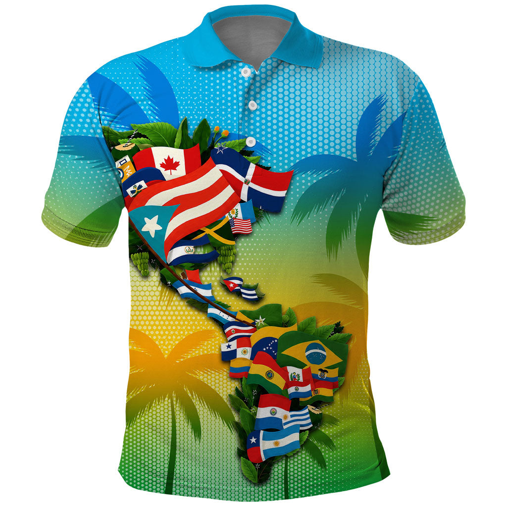 Caribbean-American Heritage Month Polo Shirt Colorful Caribbean & Latin American Flag Map