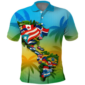 Caribbean-American Heritage Month Polo Shirt Colorful Caribbean & Latin American Flag Map