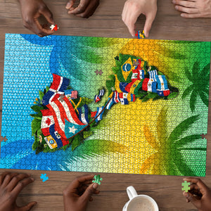 Caribbean-American Heritage Month Puzzle Colorful Caribbean & Latin American Flag Map