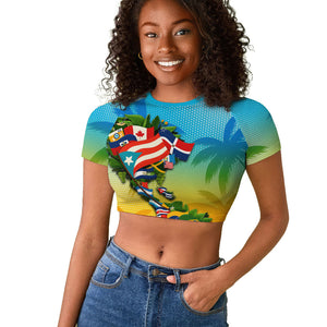 Caribbean-American Heritage Month Raglan Cropped T shirt Colorful Caribbean & Latin American Flag Map