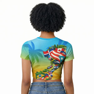Caribbean-American Heritage Month Raglan Cropped T shirt Colorful Caribbean & Latin American Flag Map