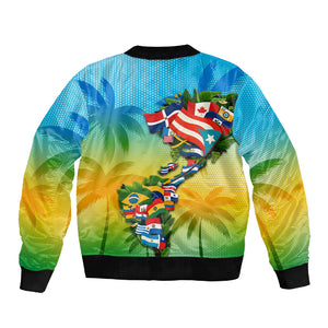 Caribbean-American Heritage Month Sleeve Zip Bomber Jacket Colorful Caribbean & Latin American Flag Map