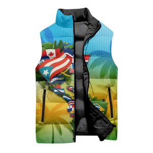Caribbean-American Heritage Month Sleeveless Puffer Jacket Colorful Caribbean & Latin American Flag Map