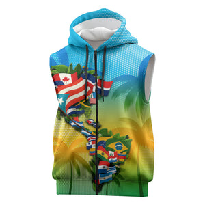 Caribbean-American Heritage Month Sleeveless Zip Hoodie Colorful Caribbean & Latin American Flag Map