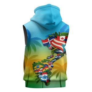 Caribbean-American Heritage Month Sleeveless Zip Hoodie Colorful Caribbean & Latin American Flag Map