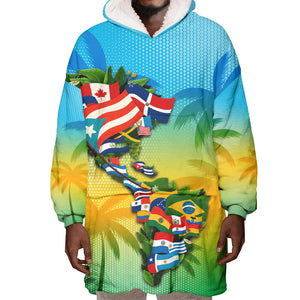 Caribbean-American Heritage Month Wearable Blanket Hoodie Colorful Caribbean & Latin American Flag Map