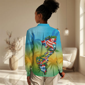 Caribbean-American Heritage Month Women Casual Shirt Colorful Caribbean & Latin American Flag Map