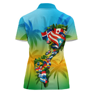 Caribbean-American Heritage Month Women Polo Shirt Colorful Caribbean & Latin American Flag Map