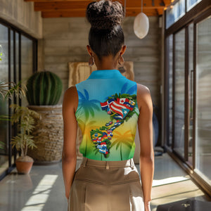 Caribbean-American Heritage Month Women Sleeveless Polo Shirt Colorful Caribbean & Latin American Flag Map