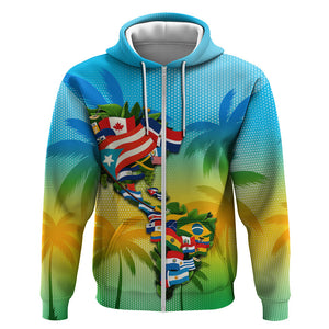 Caribbean-American Heritage Month Zip Hoodie Colorful Caribbean & Latin American Flag Map