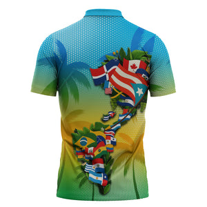 Caribbean-American Heritage Month Zipper Polo Shirt Colorful Caribbean & Latin American Flag Map