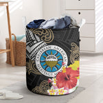 Caribbean American Heritage Month Laundry Basket Tribal Pattern Tropical Hibiscus Flower