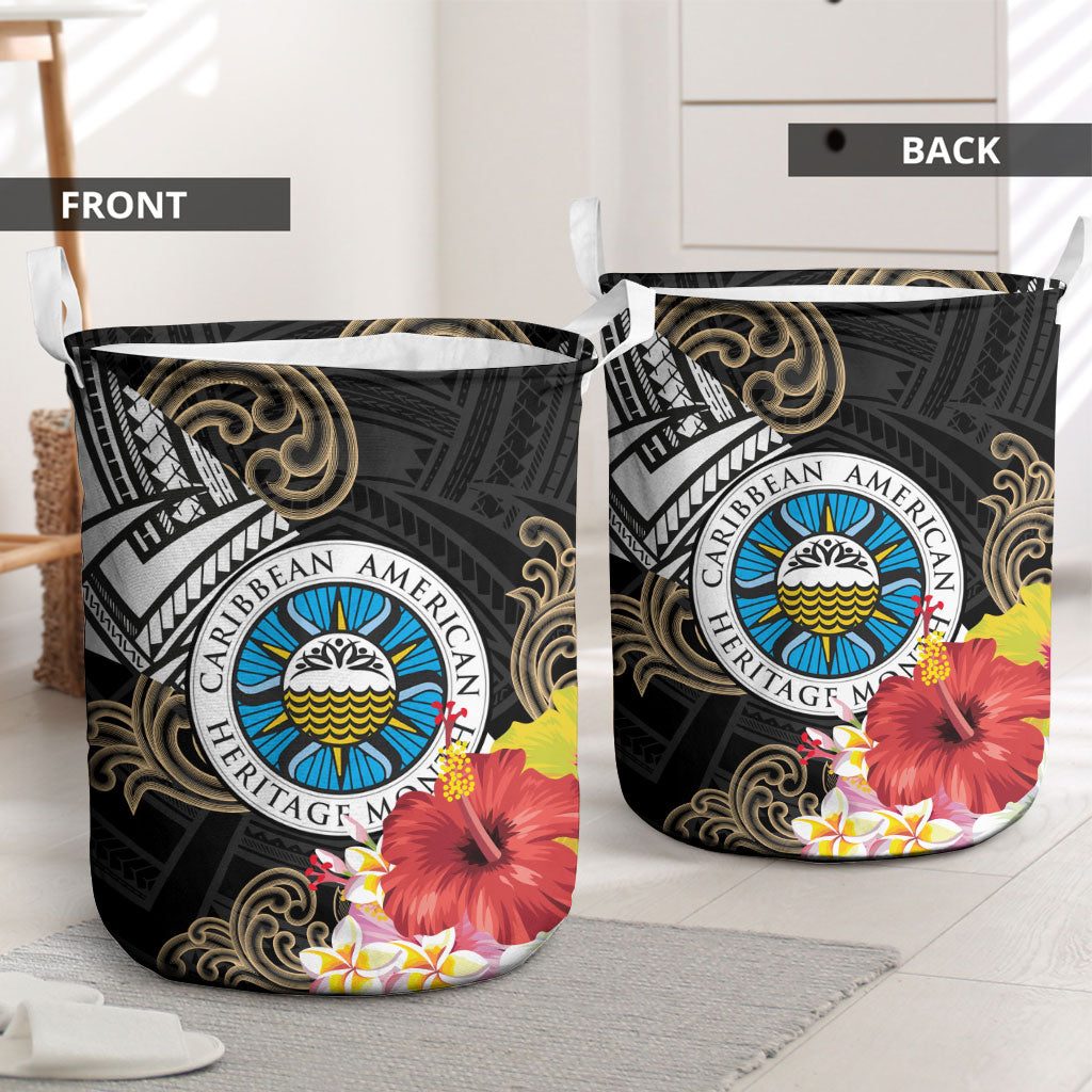 Caribbean American Heritage Month Laundry Basket Tribal Pattern Tropical Hibiscus Flower