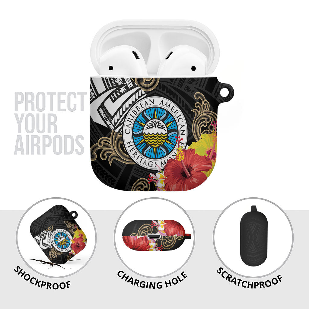 Caribbean American Heritage Month AirPods Case Tribal Pattern Tropical Hibiscus Flower