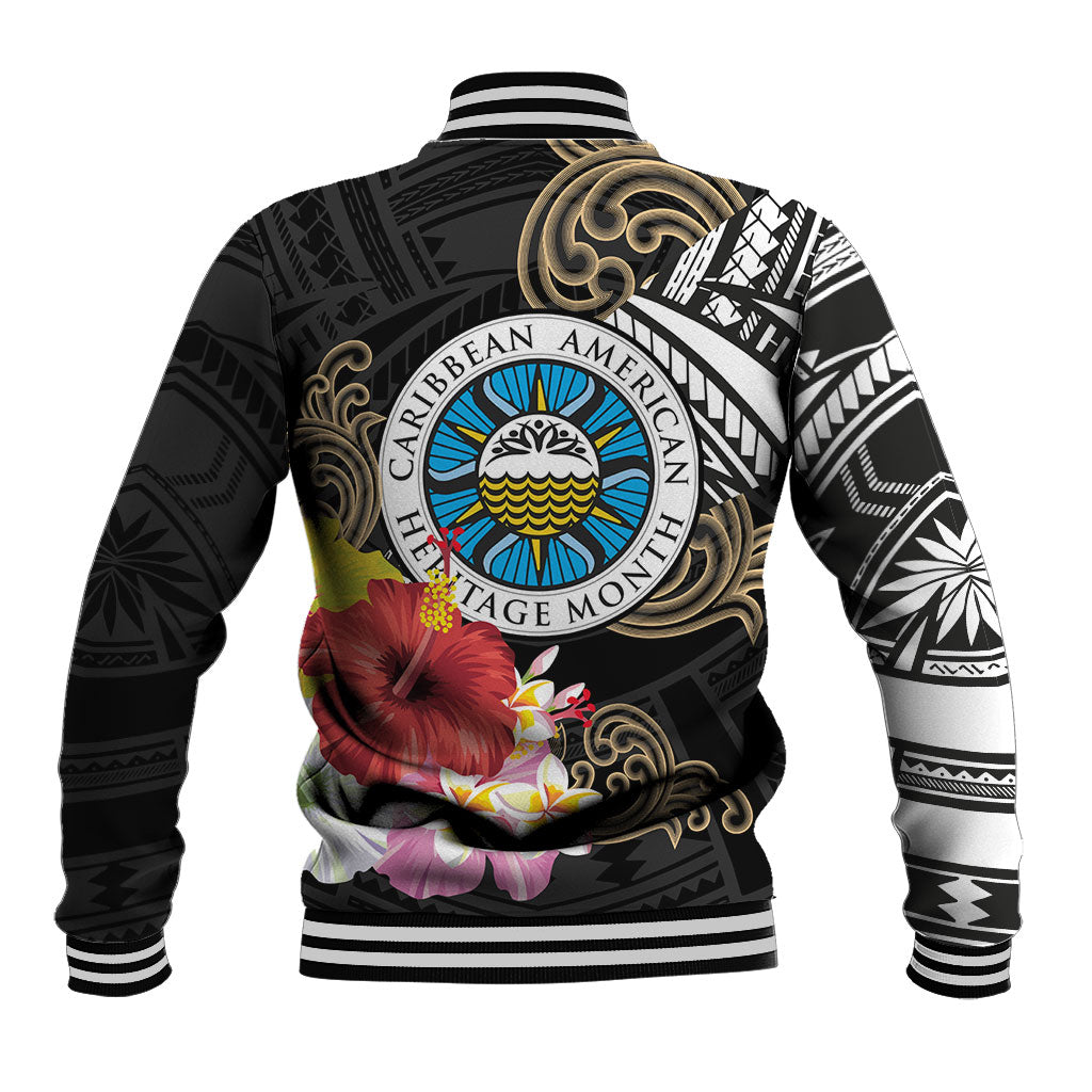 Caribbean American Heritage Month Baseball Jacket Tribal Pattern Tropical Hibiscus Flower