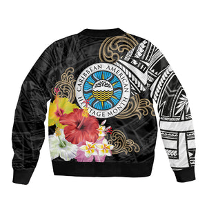 Caribbean American Heritage Month Bomber Jacket Tribal Pattern Tropical Hibiscus Flower
