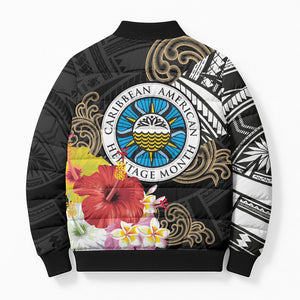 Caribbean American Heritage Month Bomber Puffer Jacket Tribal Pattern Tropical Hibiscus Flower